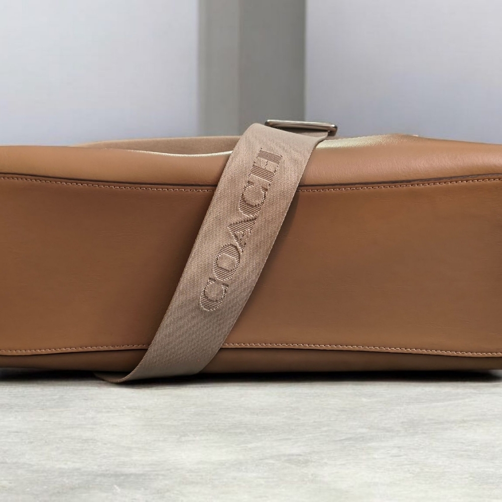 Coach Brown Leather and Tan Canvas Hobo Bag with Signature Crossbody Strap - Picture 11 of 12
